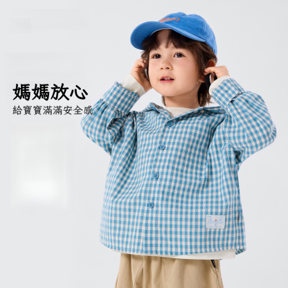 春季新款兒童藍色連帽襯衫