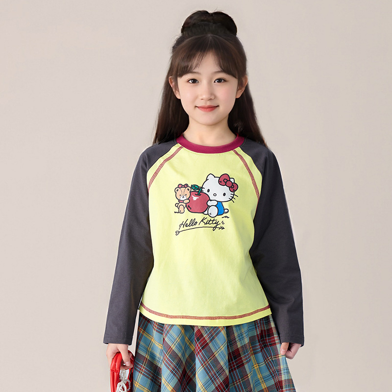 春季女童插肩袖長袖T恤