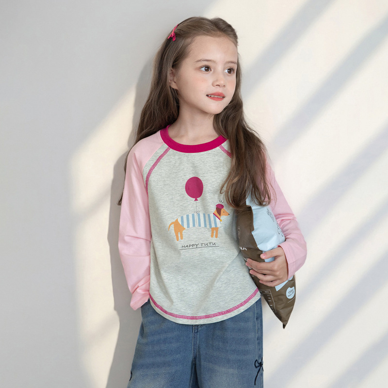 女童拼接秋季彈力長袖打底衫