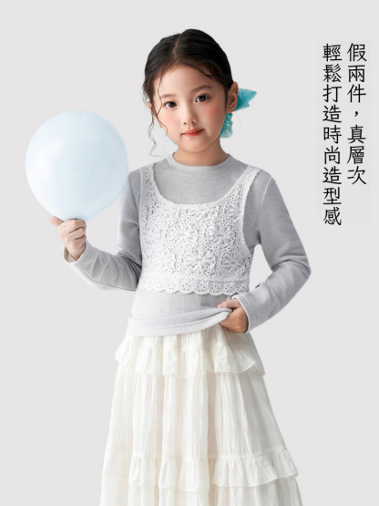 春季女童假兩件長袖T恤裙子