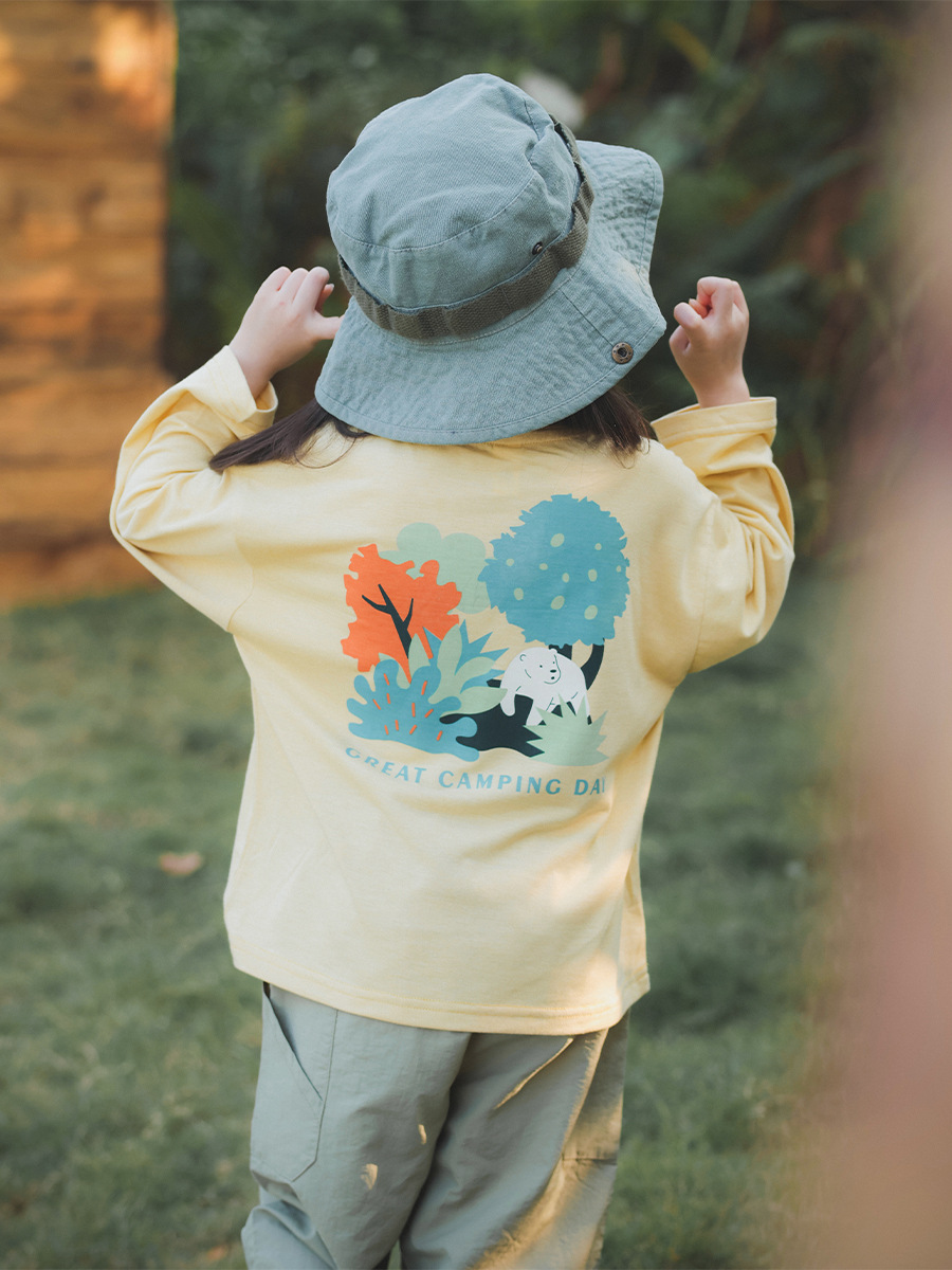 山系戶外兒童速乾T恤露營風長袖彩棉