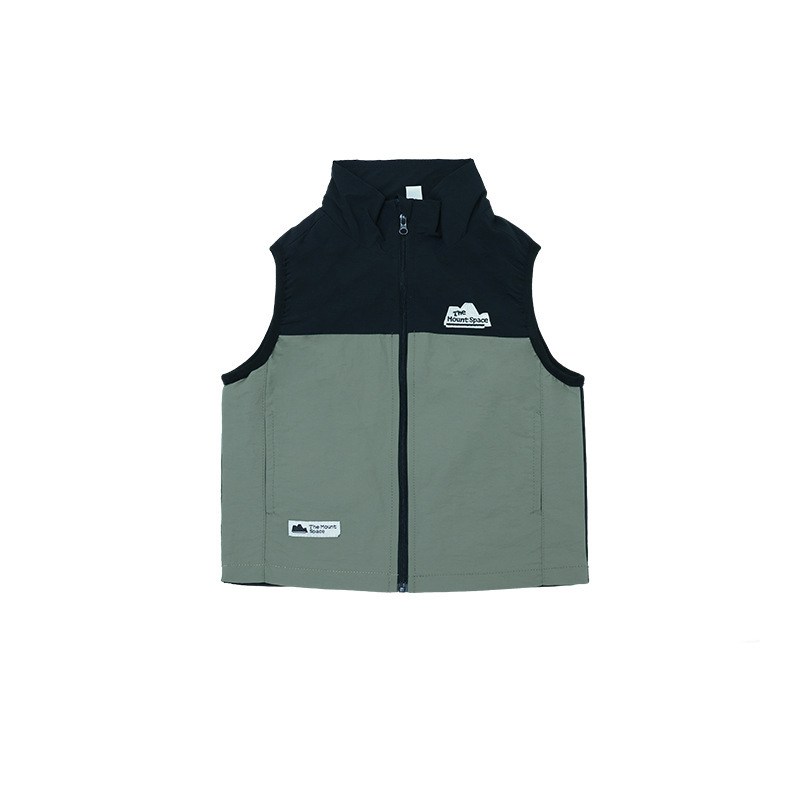 兒童春季撞色拼接工裝拉鏈速乾馬甲背心