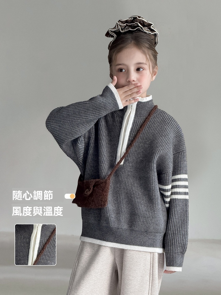女童拉鏈立領小狗綉花針織衫