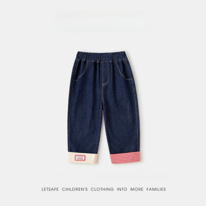 春季女童撞色闊腿牛仔褲