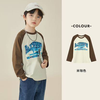 男童純棉插肩袖印花長袖T恤