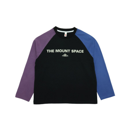 男童春季撞色插肩透氣印花長袖T恤打底衫
