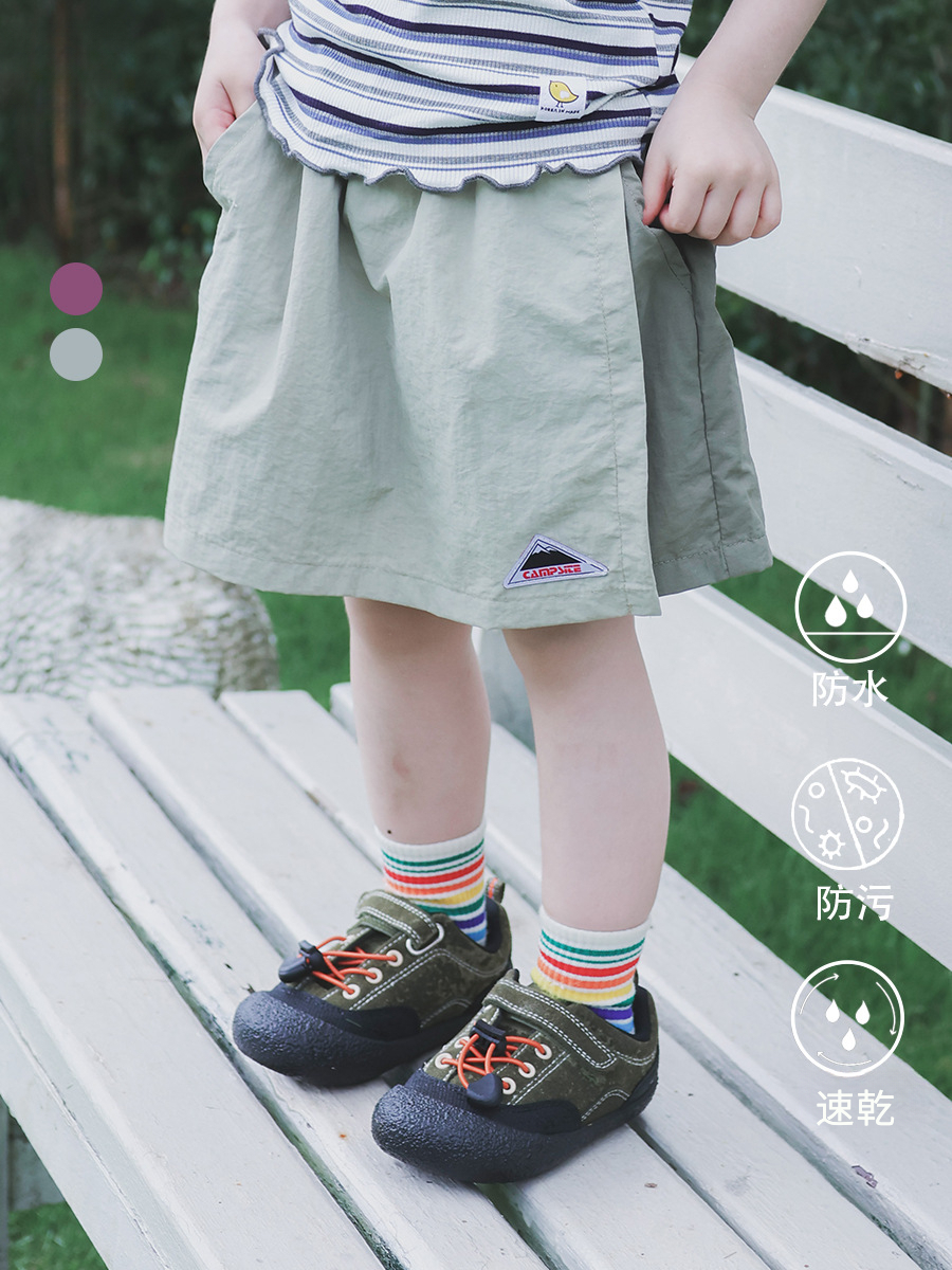 日系女童露營風工裝短褲速乾