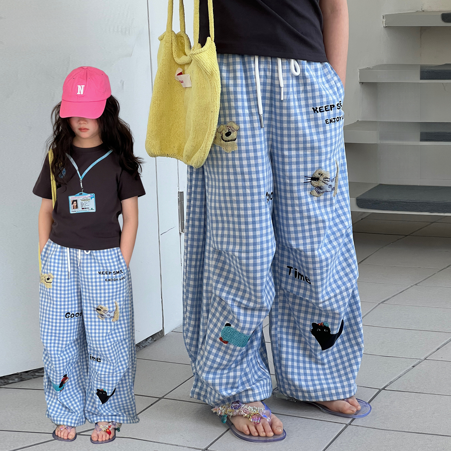 女童夏季卡通刺繡直筒沙灘闊腿褲