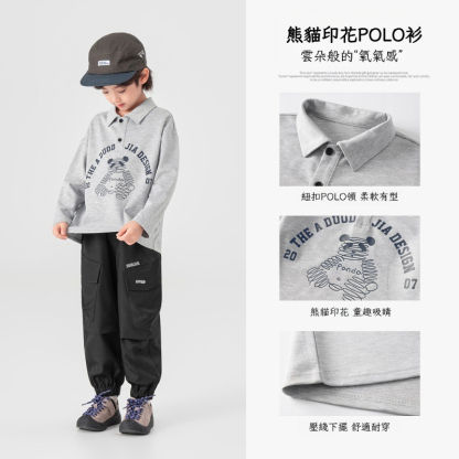 春秋男童熊貓印花polo衫