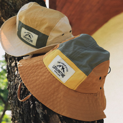 亲子兒童親子春季大帽簷撞色速乾防曬漁夫帽