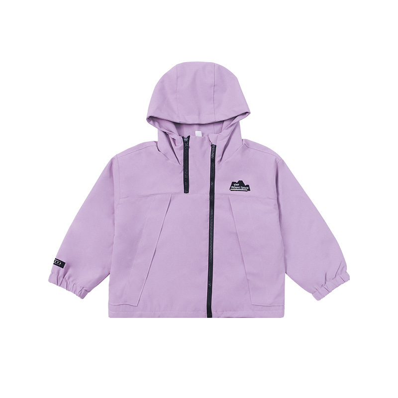 女童春季防風防潑水連帽雙拉鏈衝鋒衣