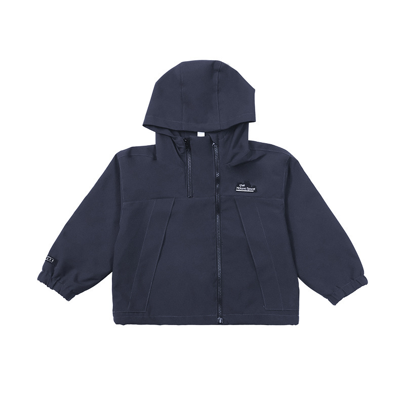 女童春季防風防潑水連帽雙拉鏈衝鋒衣