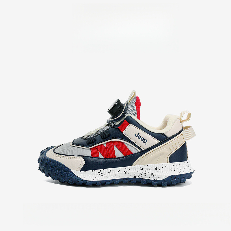 兒童春秋紐扣防滑登山跑步鞋