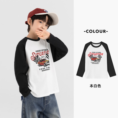 男童純棉插肩袖印花長袖T恤