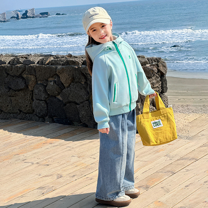 女童春秋290g休閒運動連帽衛衣外套