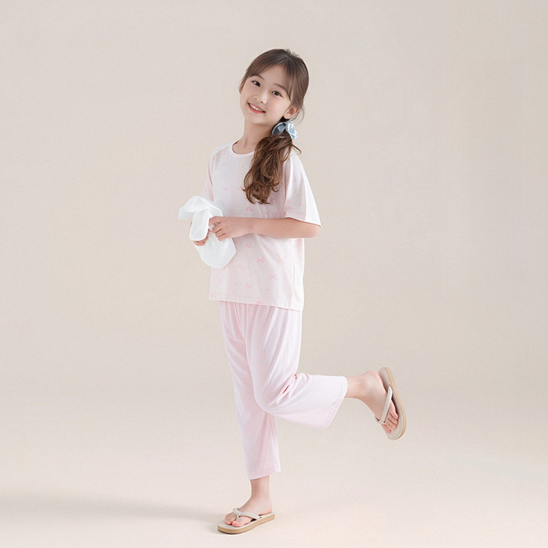 女童春秋款卡通短袖睡衣套裝