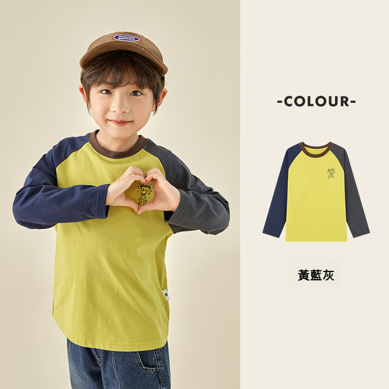 男童春秋撞色插肩袖T恤
