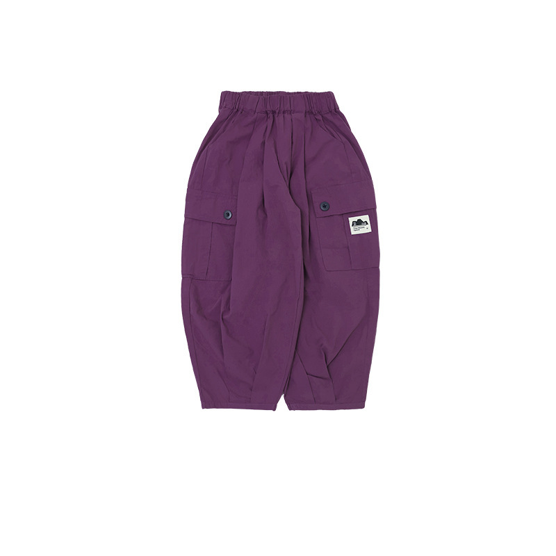 女童春季純棉寬鬆束脚工裝長褲