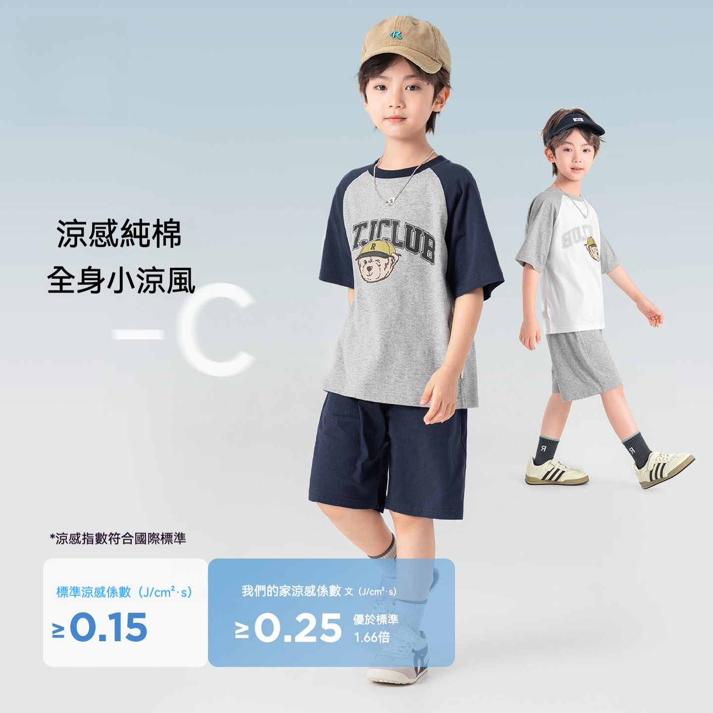 男童小熊純棉印花短袖短褲套裝