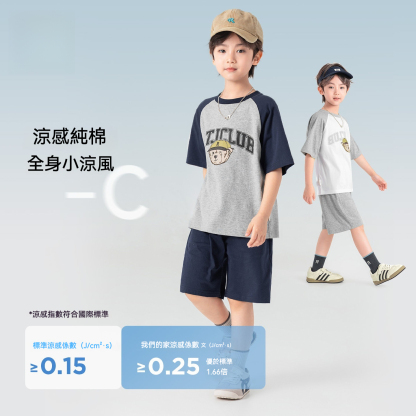 男童小熊純棉印花短袖短褲套裝