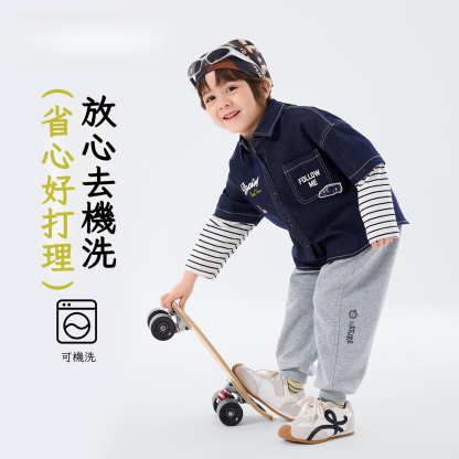 春季男童新款拼接袖上衣牛仔外套襯衫