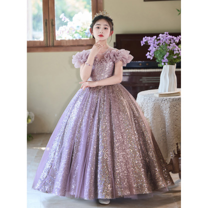兒童輕奢紫色禮服裙