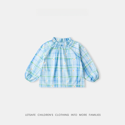 春季女童純棉格子襯衫