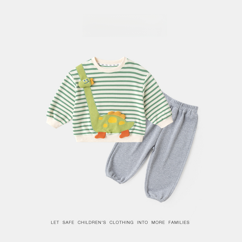 兒童秋季條紋卡通衛衣褲子兩件套