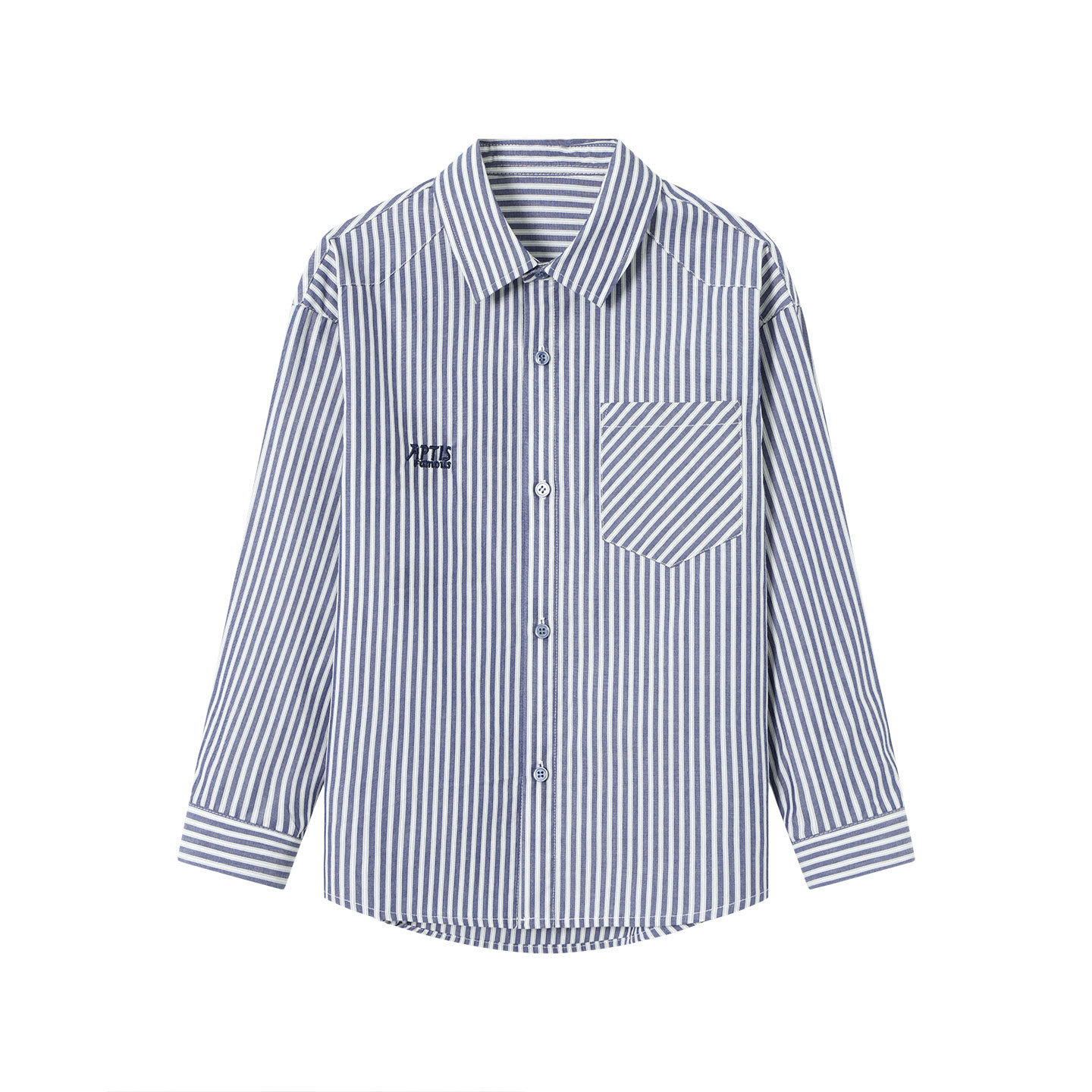 男童春秋純棉條紋刺繡襯衫