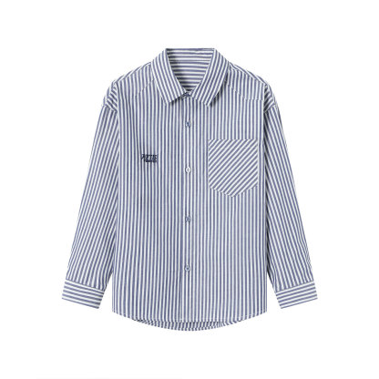 男童春秋純棉條紋刺繡襯衫
