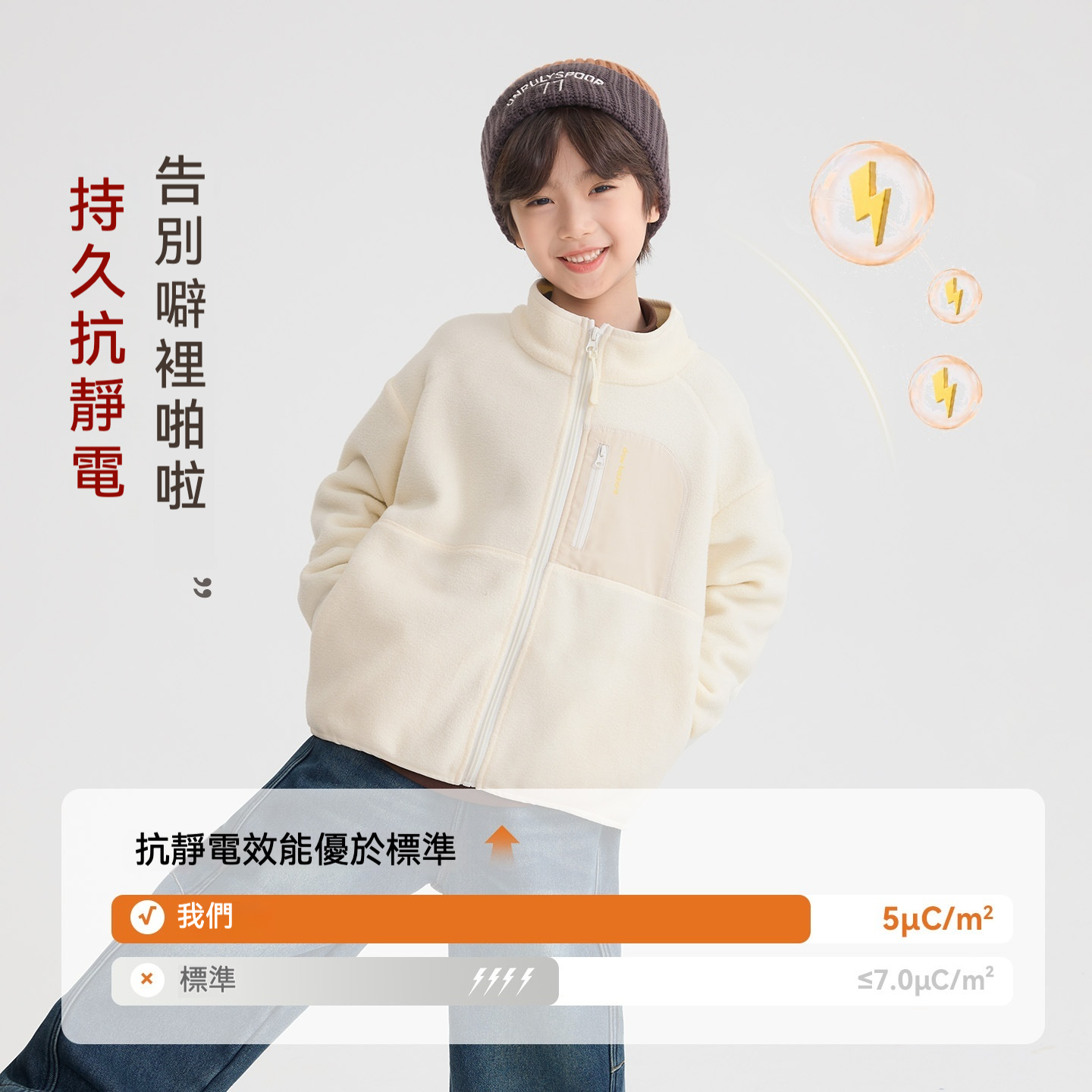 男童春秋搖粒絨米白色外套