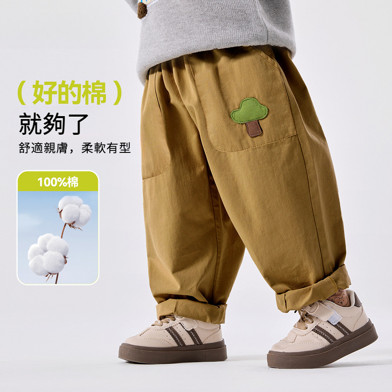 100%全棉兒童秋季簡約童趣休閒褲