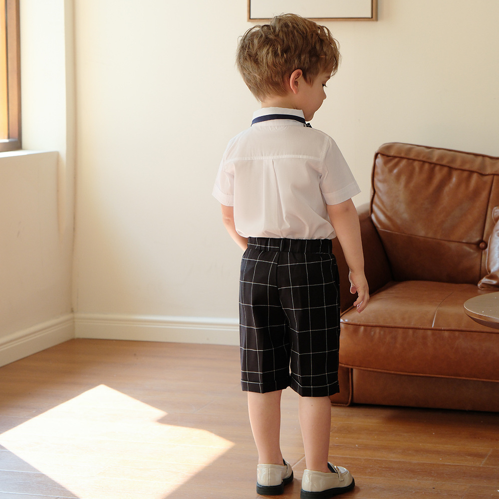 男童短袖背帶褲西裝套裝