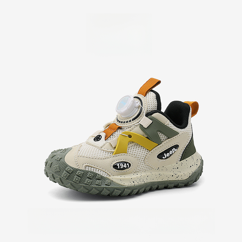 男童夏季旋轉紐扣網面透氣休閒運動鞋