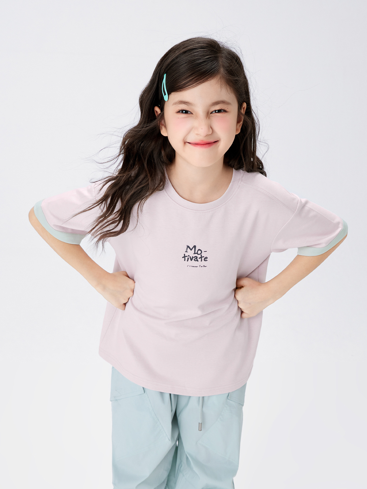 女童雙面撞色雙紗T恤