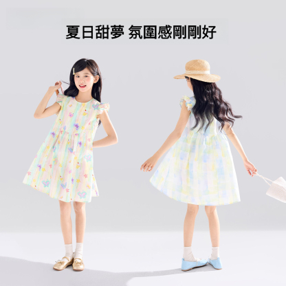 女童無袖純棉滿印連衣裙