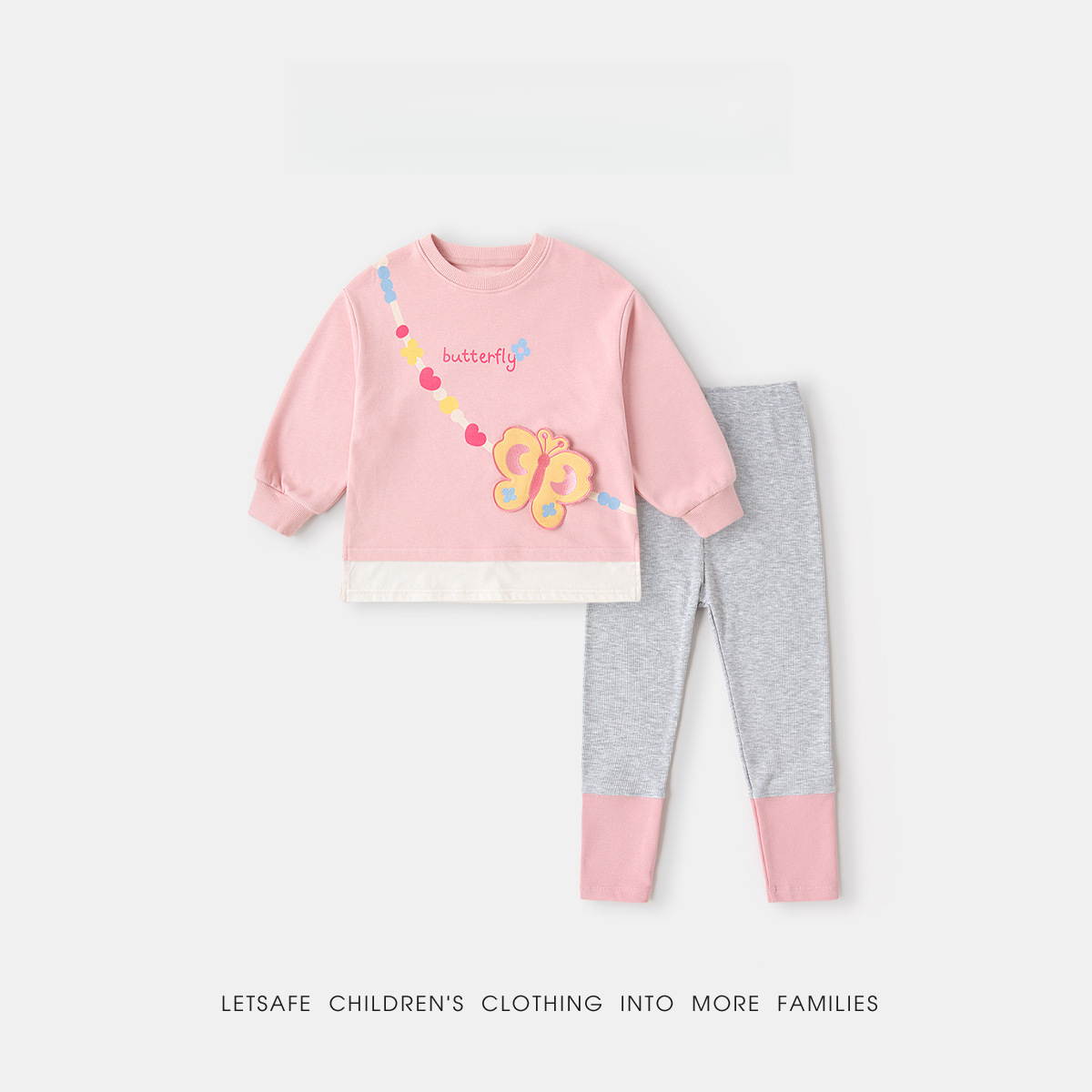 春季女童蝴蝶童趣套裝兩件套