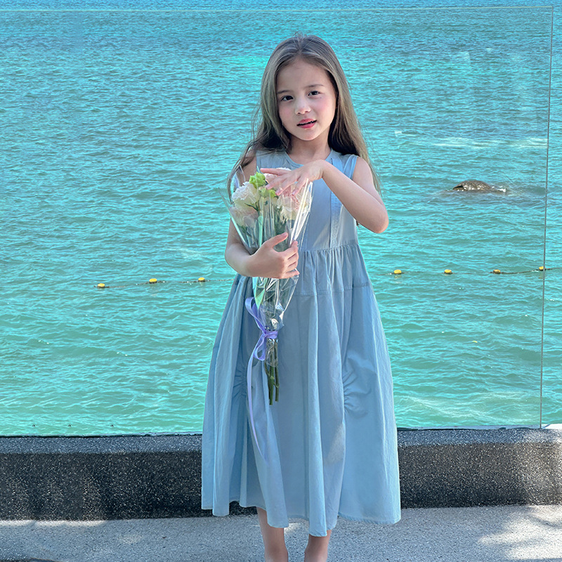 女童泡泡棉純棉無袖A字裙