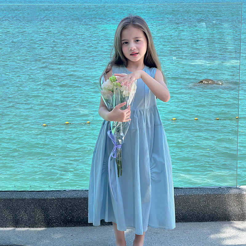 女童泡泡棉純棉無袖A字裙