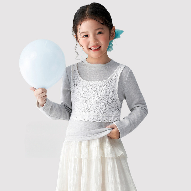 春季女童假兩件長袖T恤裙子