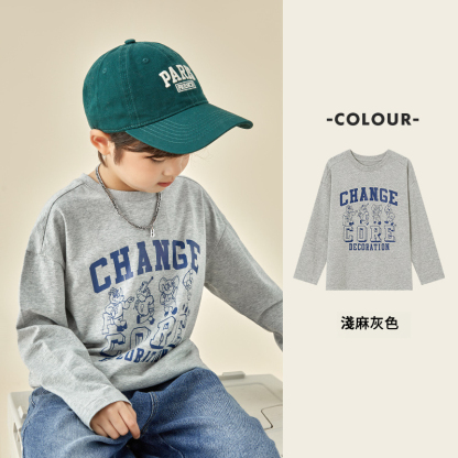 男童純棉插肩袖印花長袖T恤