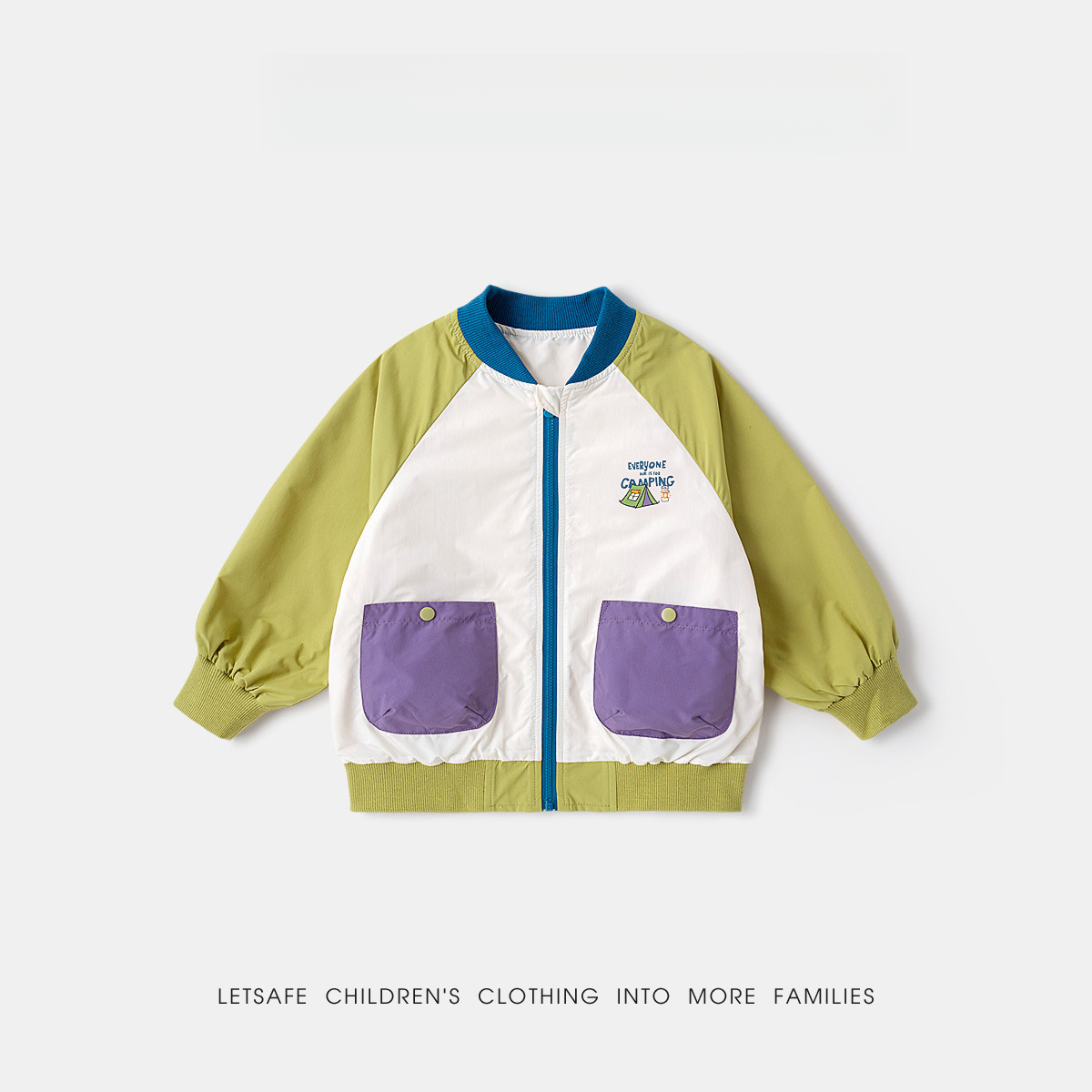 兒童春季山系風撞色拼接棒球服外套