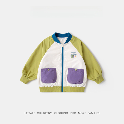 兒童春季山系風撞色拼接棒球服外套