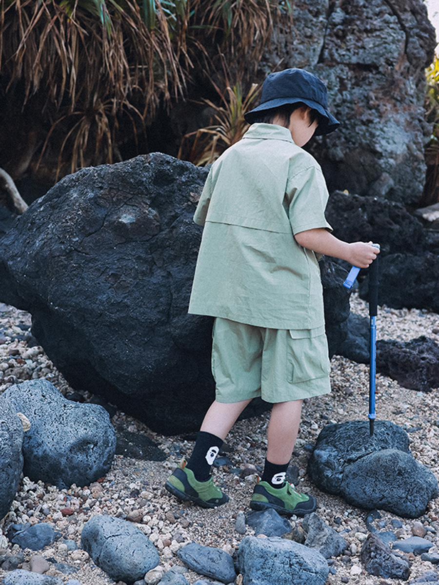 男童夏季山系戶外兒童短袖襯衫短褲套裝
