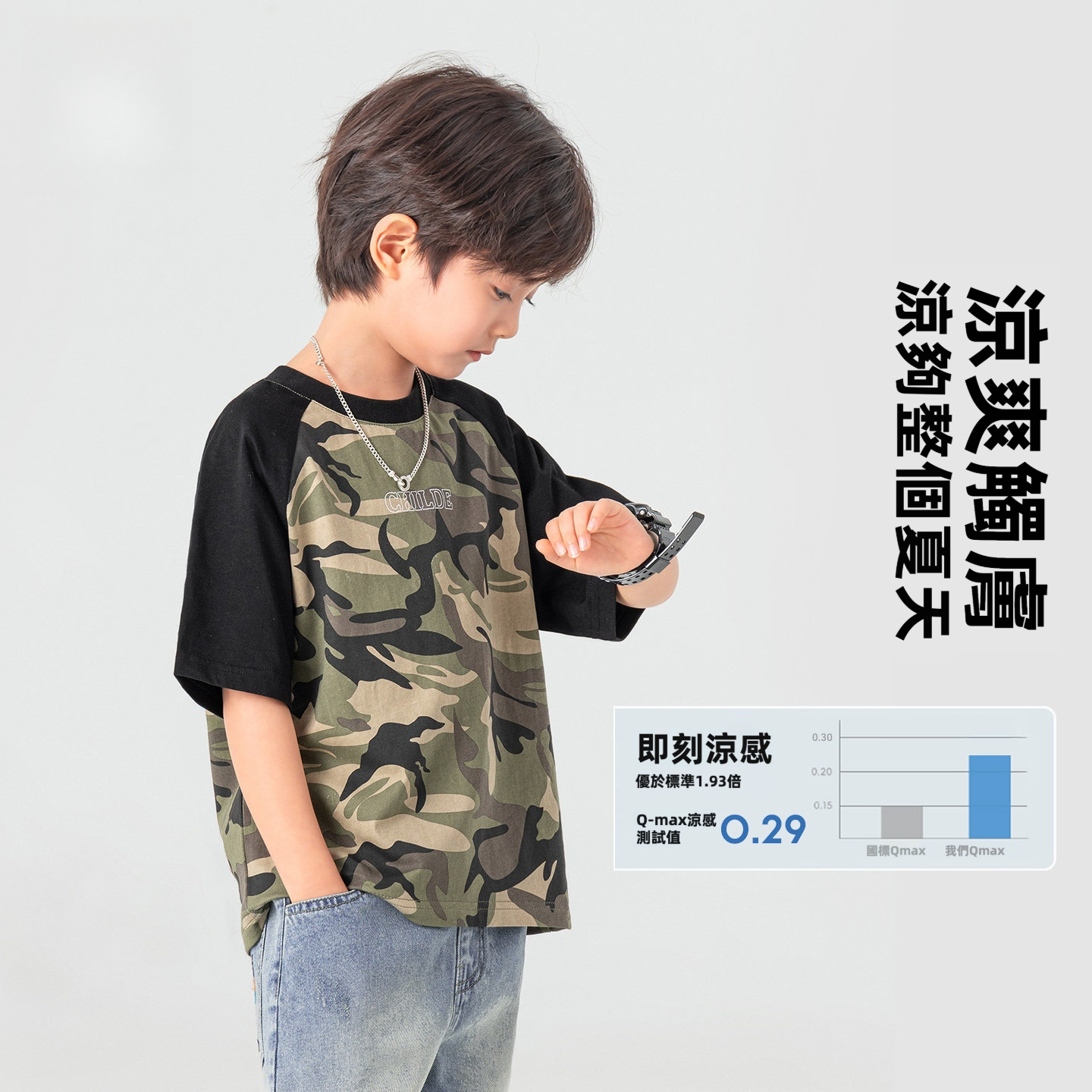 男童夏季戶外迷彩滿印短袖純棉T