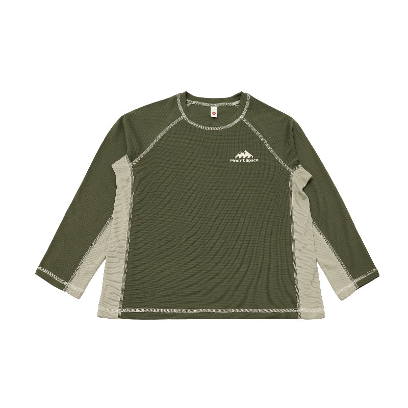 男童春季吸濕速乾拼接明綫長袖T恤