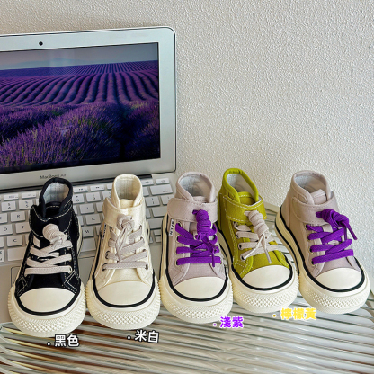 兒童軟底芒果頭高幫帆布鞋