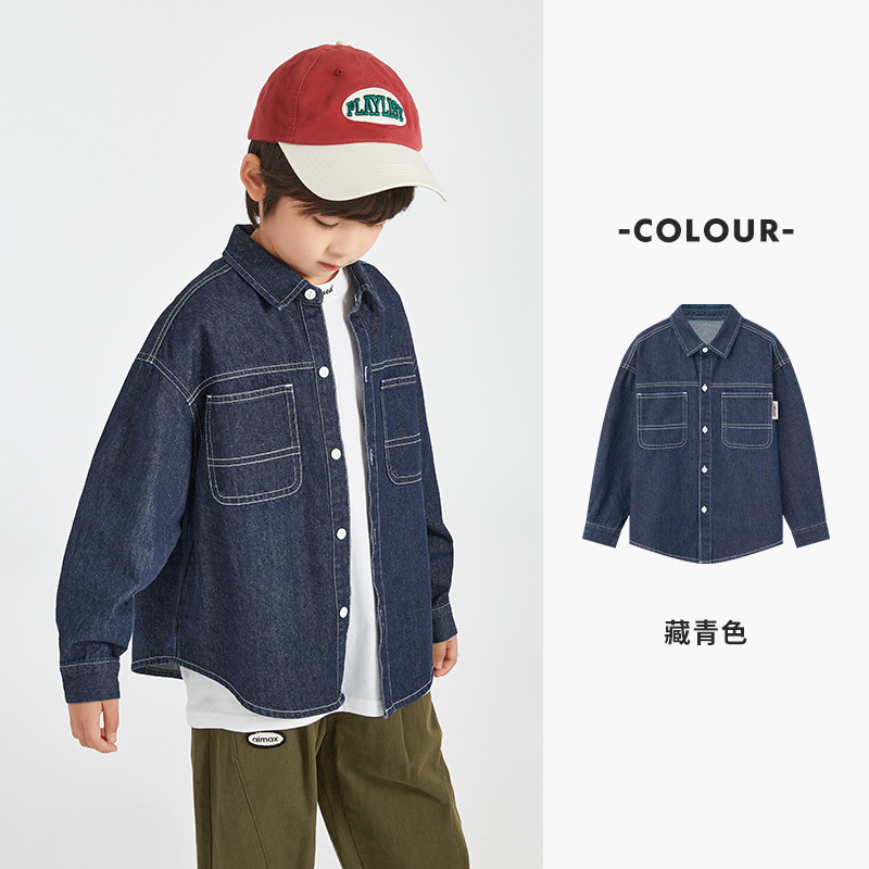 男童春秋水洗牛仔襯衫