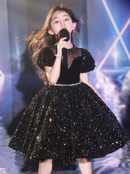 女童亮片晚禮服演出服