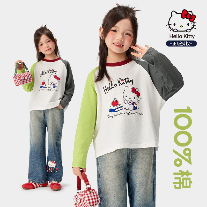 春季女童卡通貓咪直筒褲